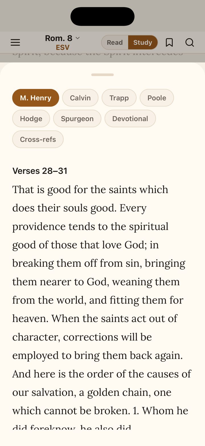 Matthew Henry's commentary on Romans 8:28-31 in Oakseed Bible